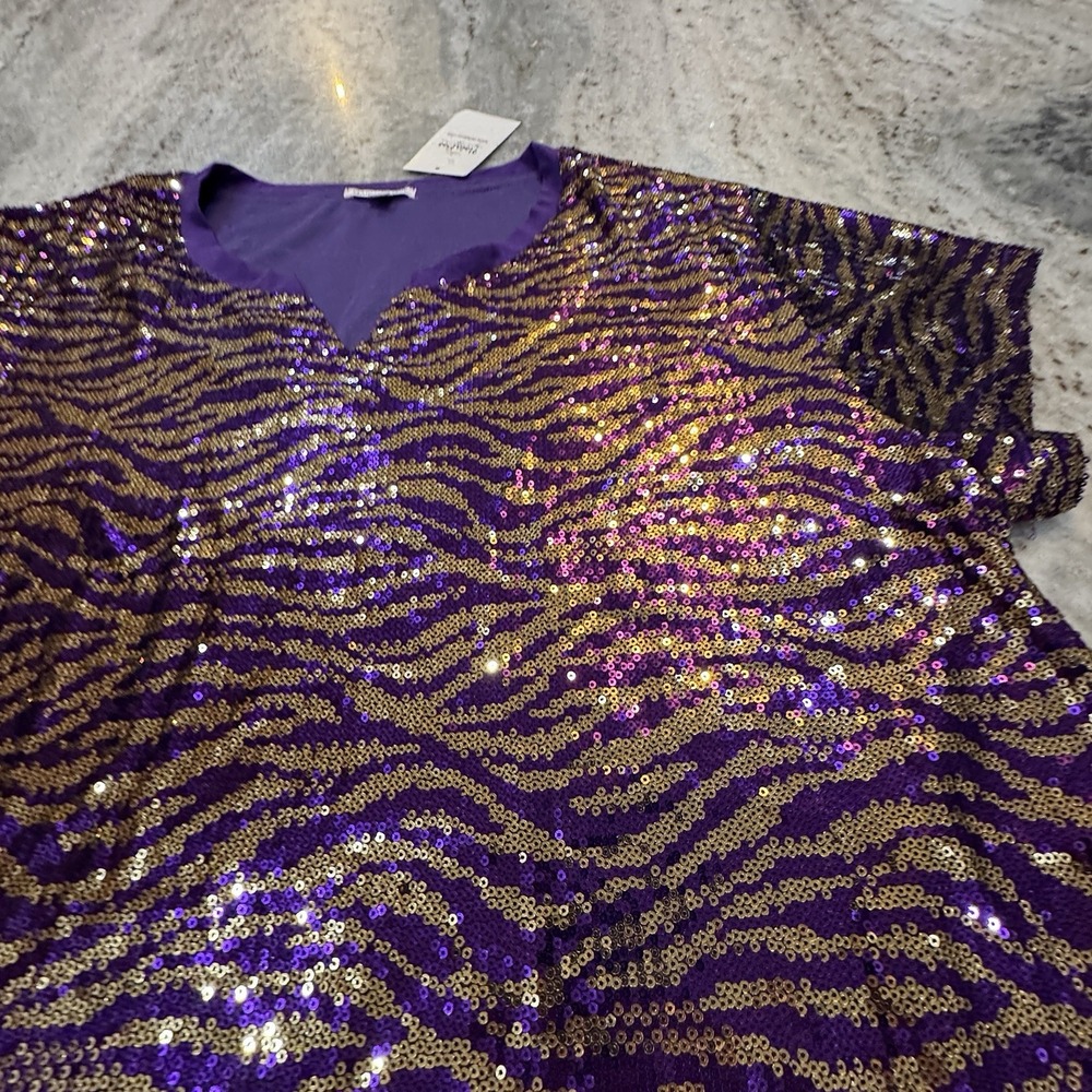 NWT Boutique Purple Gold Sequins Top LSU Tiger Mardi Gras Tailgate Parade Sz XXL
